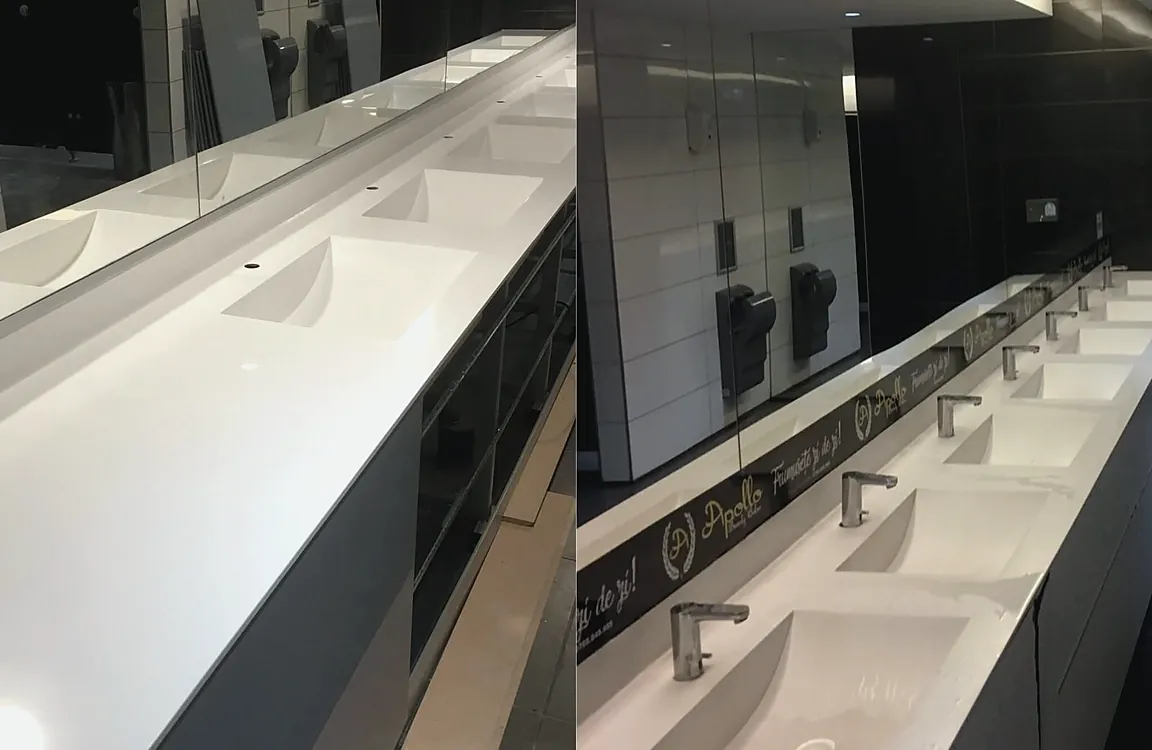 Detaliu de lavoare integrate din Corian